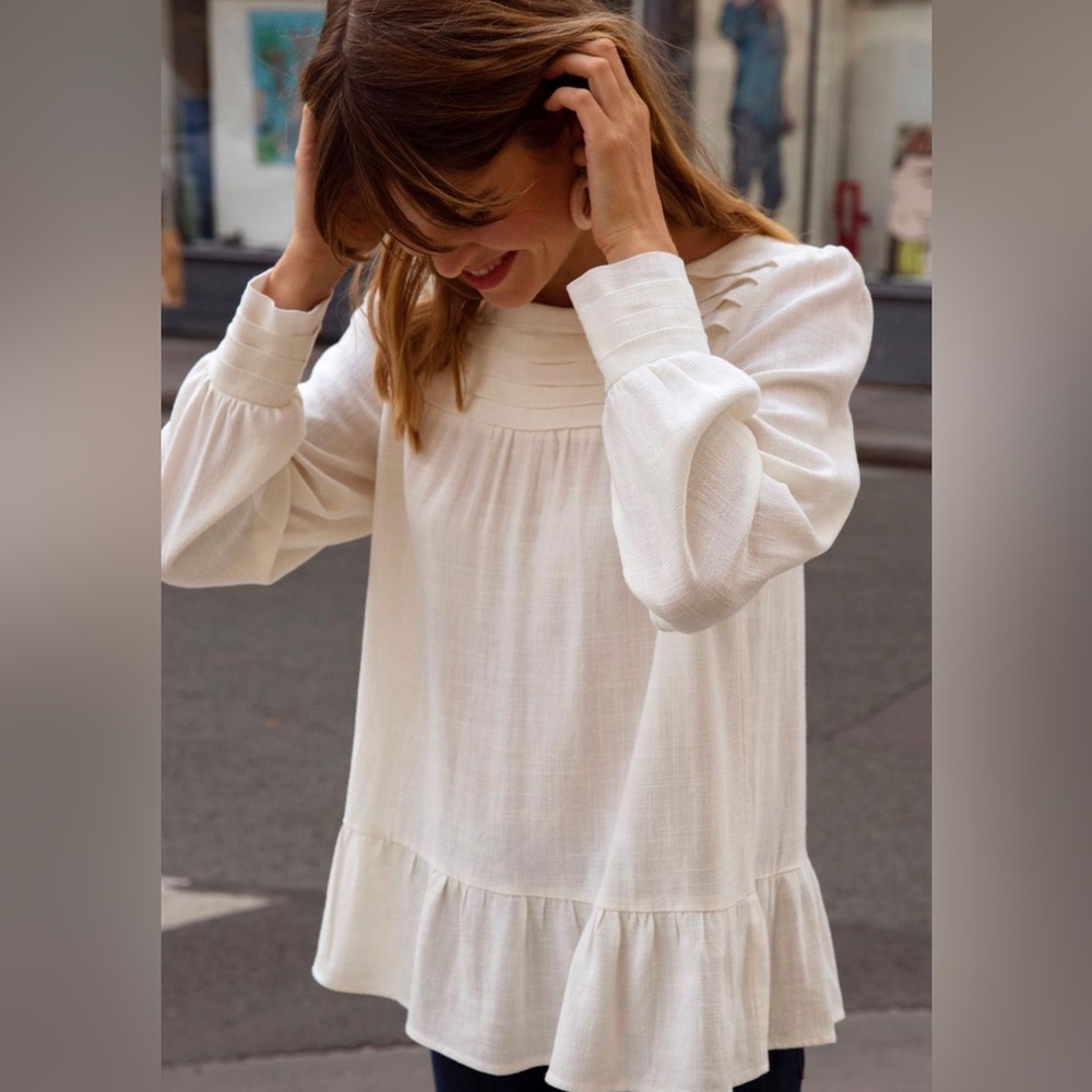 Atelier Camille linen flowy long sleeve blouse size small, white